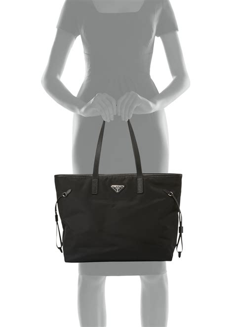 prada vela side cinch shopping tote bag black nero|PRADA Nylon Vela Shopping Tote Black .